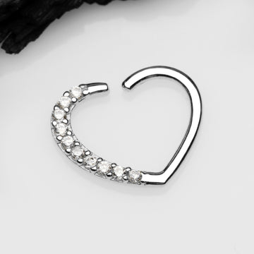 Detail View 1 of 14 Karat White Gold Journey Sparkles Heart Bendable Hoop Ring-Clear Gem